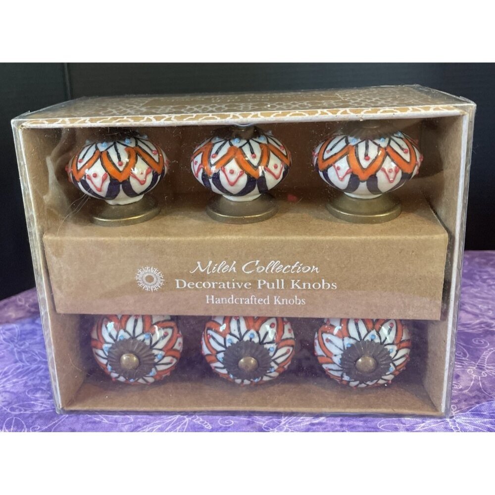 Mileh Collection Ceramic Decorative Pull Knobs Handcrafted Blue Orange NEW Boho‎
